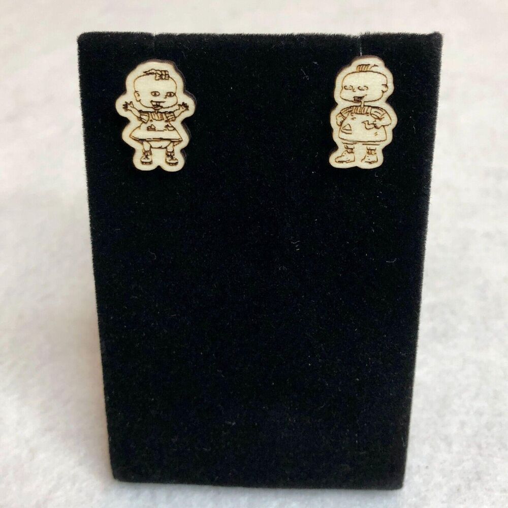 Rugrats Phil and Lil Wood Stud Earrings